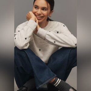 NWOT size XL Anthropologie Maeve Embroidered Hearts Shrunken Sweatshirt